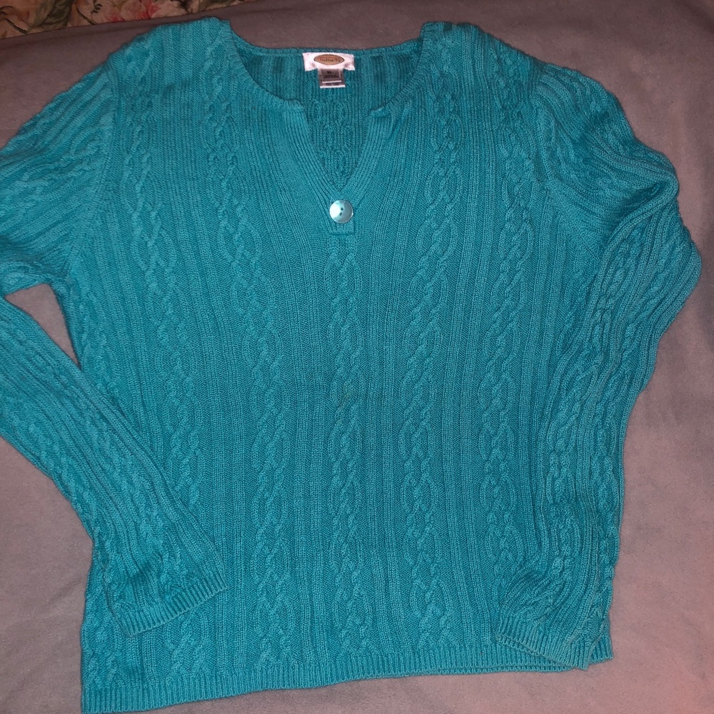 Talbots V neck cable knit sweater